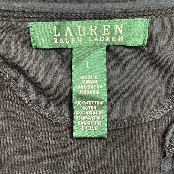 Lauren Ralph Lauren Black Ribbed Cotton Ruffle V-Neck Sleeveless Top Large - Picture 3 of 14